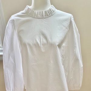 White long-sleeved, ruffle necked blouse NWT